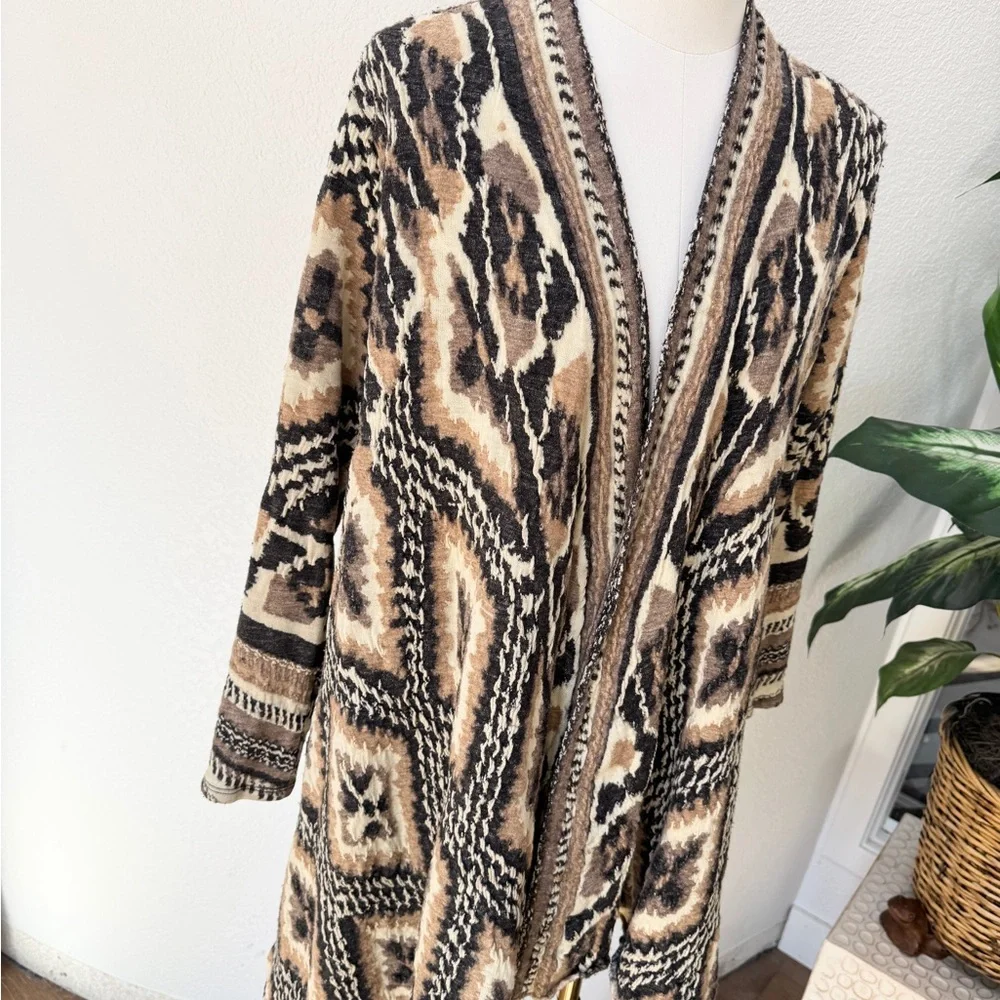 Free People Aztec Bohemian Southwestern Knit Cardigan Sweater S Wool Blend